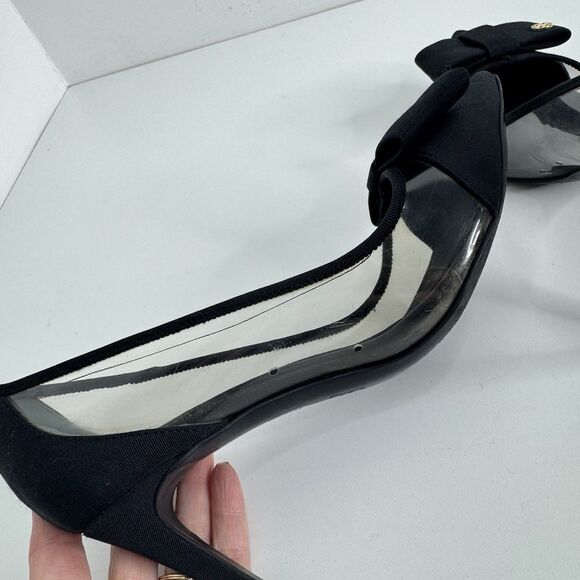 Tory Burch Black Aimee Grosgrain Fabric Pumps Heels Bow Pointed Logo Charm 7 - Picture 9 of 12